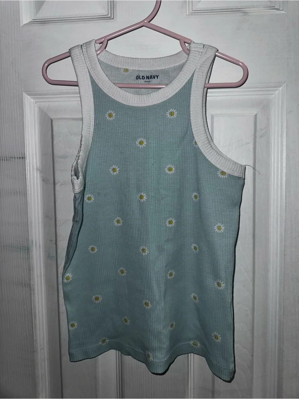 Old Navy Girls Size M 8 Mint Green Daisy Ribbed Fitted Tank Top Floral